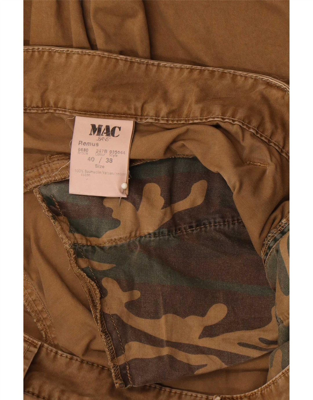 Pantaloni cargo dritti da uomo Mac W40 L38 in cotone marrone