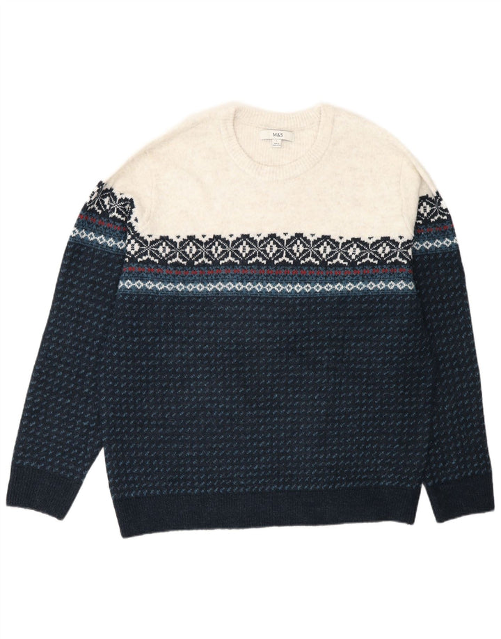 Maglione maglione girocollo da uomo Marks & Spencer grande turchese Fair Isle