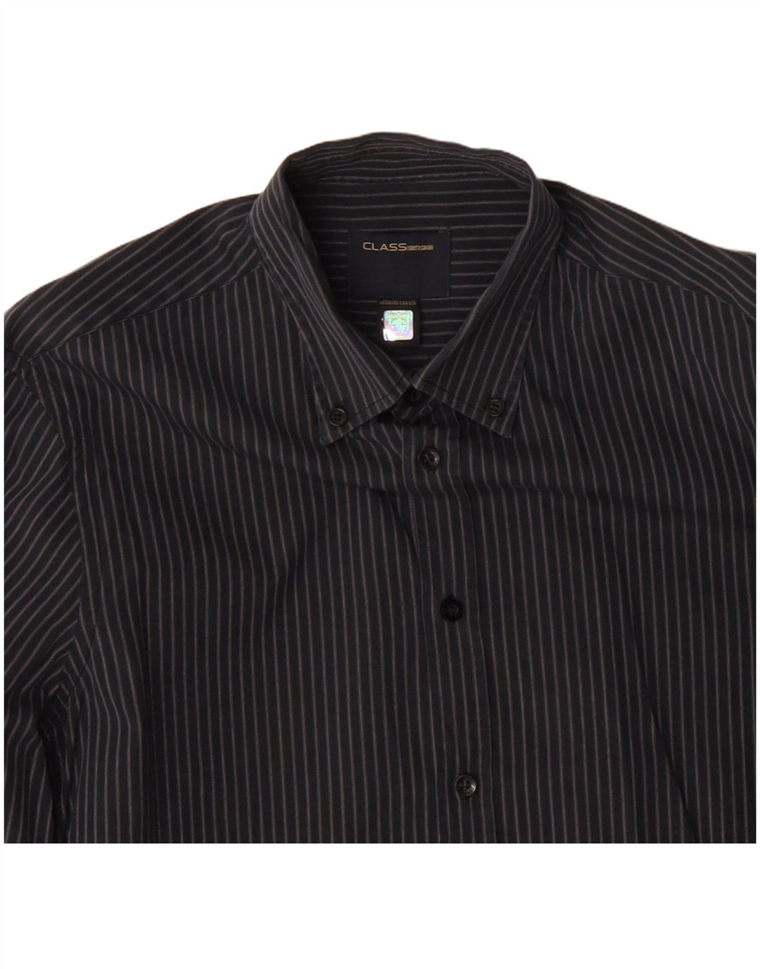 ROBERTO CAVALLI Camicia Uomo Media Blu Navy Gessato