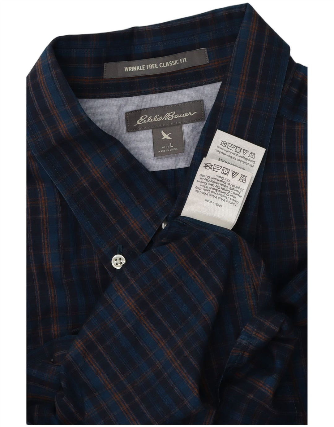 Eddie Bauer Camicia da uomo dalla vestibilità classica, grande, in cotone a quadri blu navy
