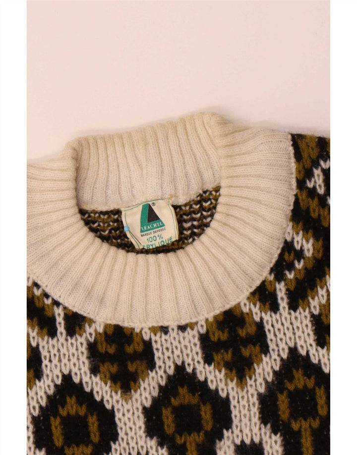 Maglione da donna vintage con collo dolcevita, medio, bianco sporco, Fair Isle