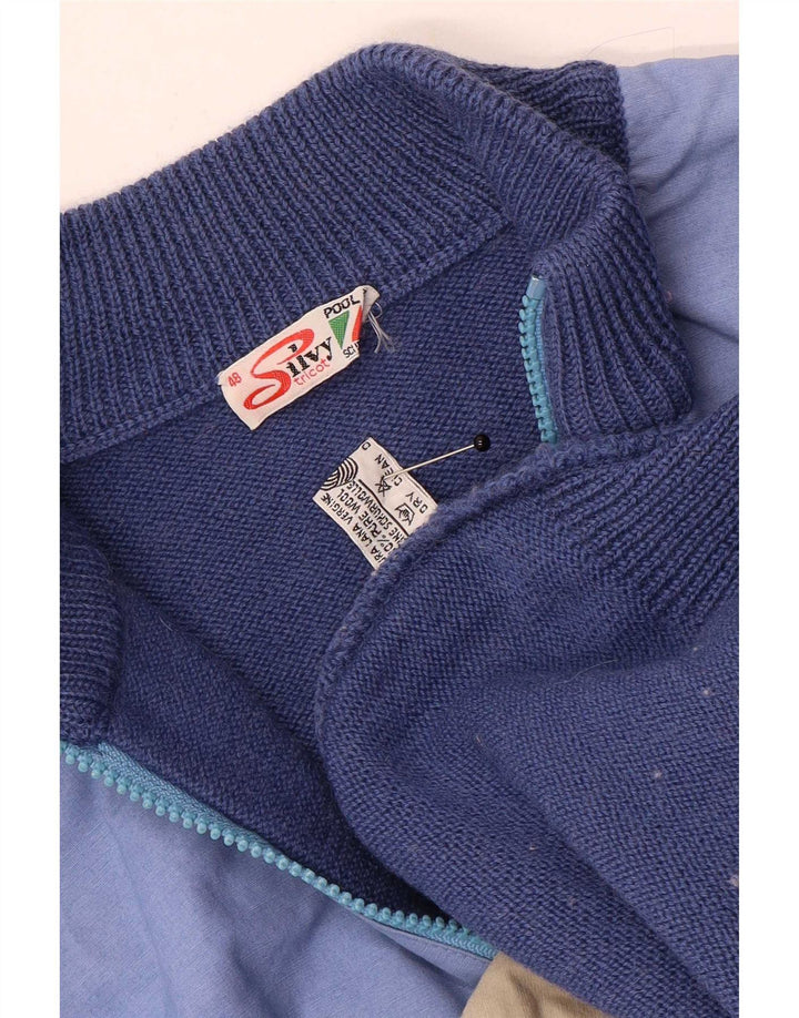 Silvy Maglione da uomo con zip e collo IT 48 piccolo in lana color block blu