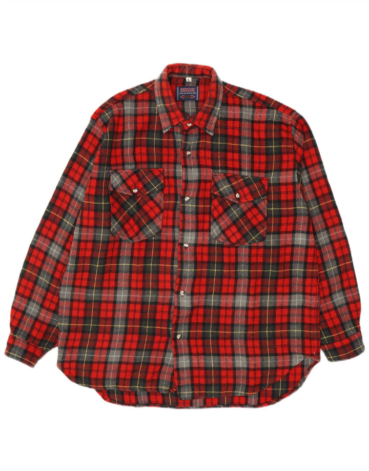 Brugi Camicia da uomo in flanella grande acrilico scozzese rosso