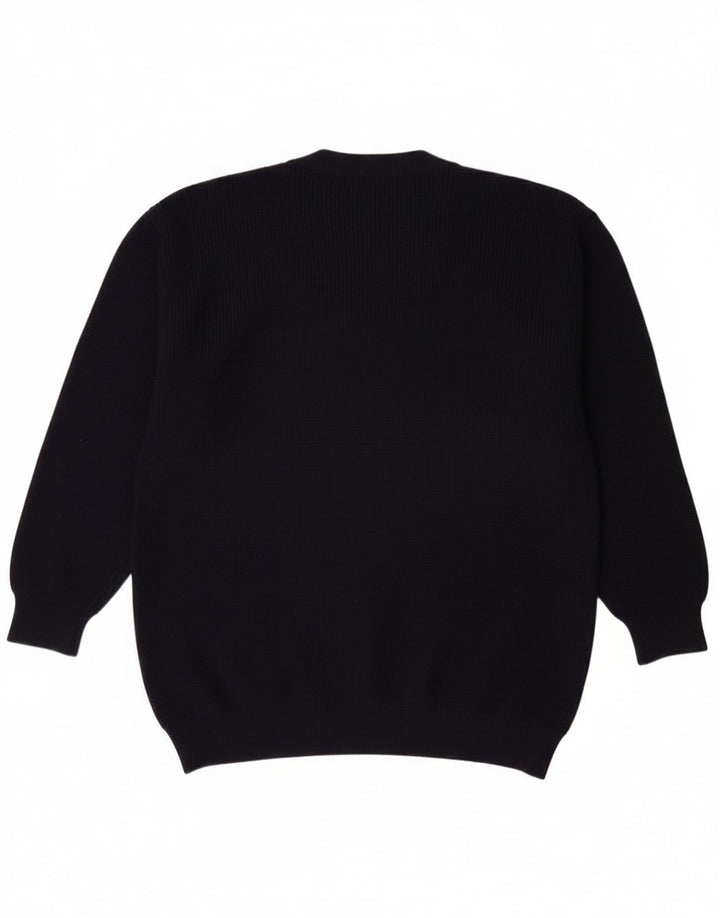 Maglione cardigan da uomo vintage grande lana vergine blu navy