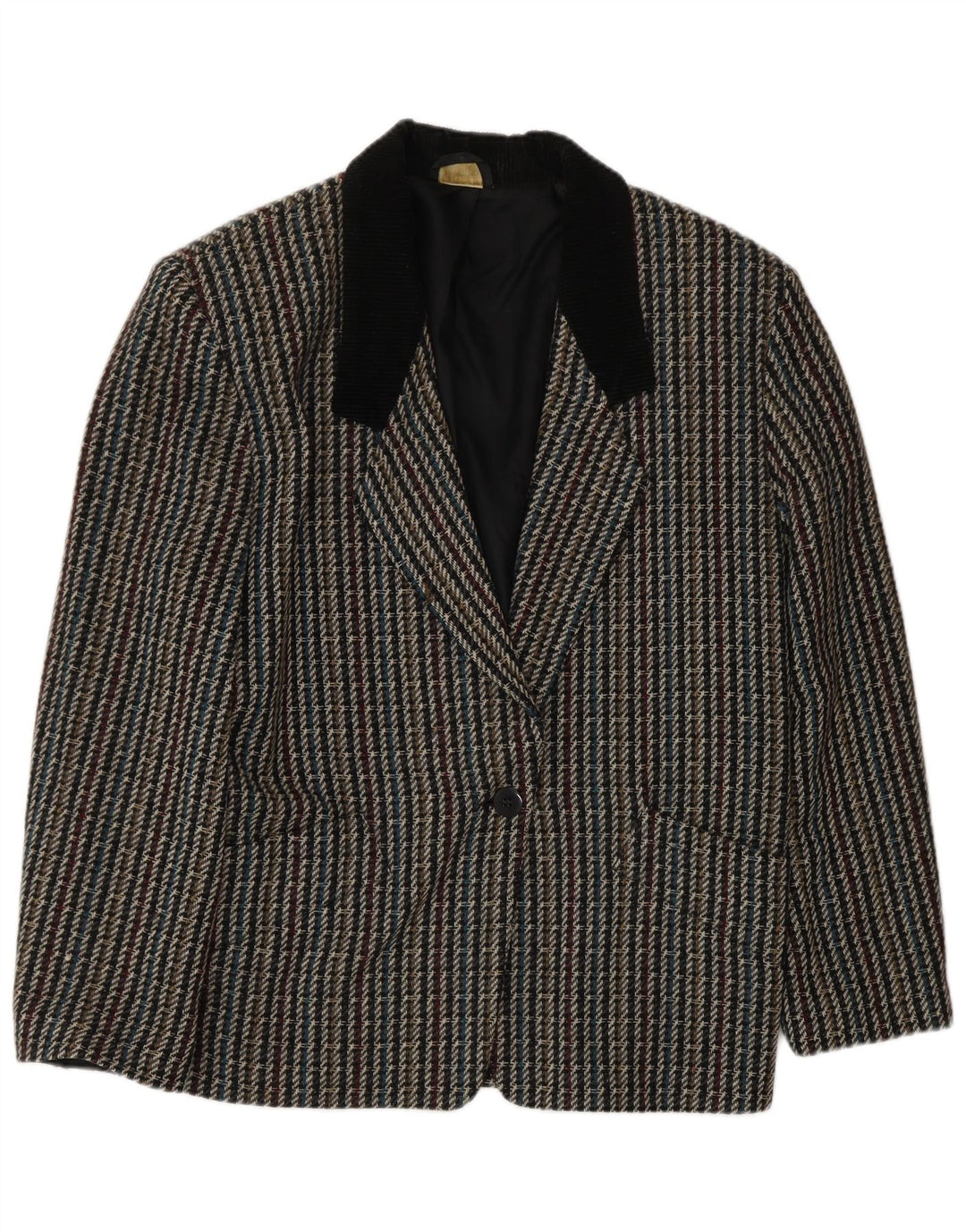 Giacca blazer vintage da donna a 1 bottone UK 10 piccolo quadretto multicolore