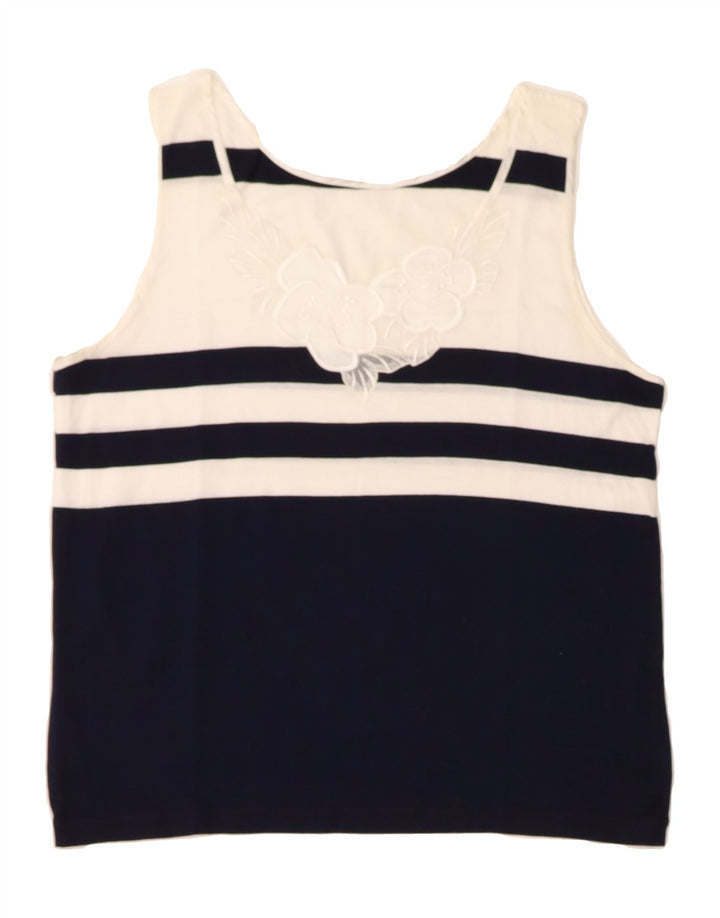 VINTAGE Womens Vest Top UK 14 Medium Navy Blue Colourblock Cotton Vintage Vintage and Second-Hand Vintage from Messina Hembry 