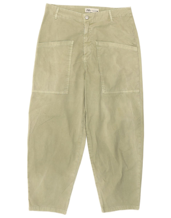 Pantaloni cropped a vita alta da donna Zara EU 38 Small W28 L24 Verde