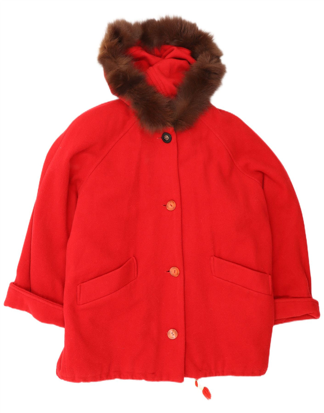 Cappotto oversize con cappuccio da donna vintage UK 14 lana rossa media