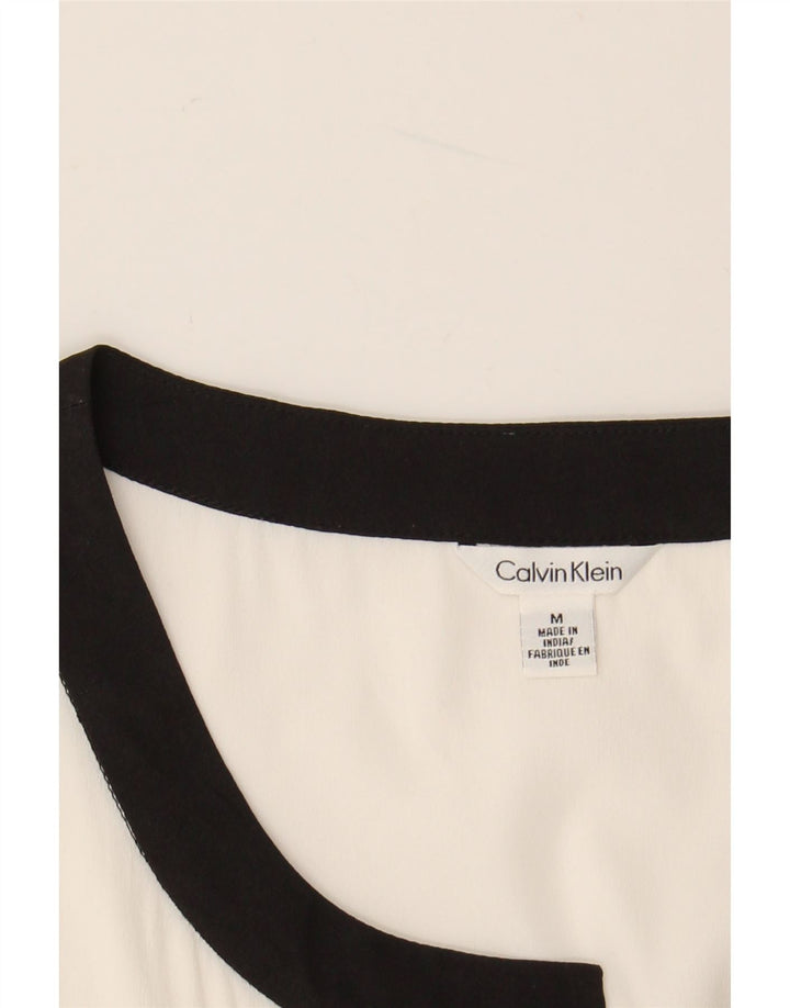 CALVIN KLEIN Camicetta senza maniche da donna UK 14 Medium White Colourblock