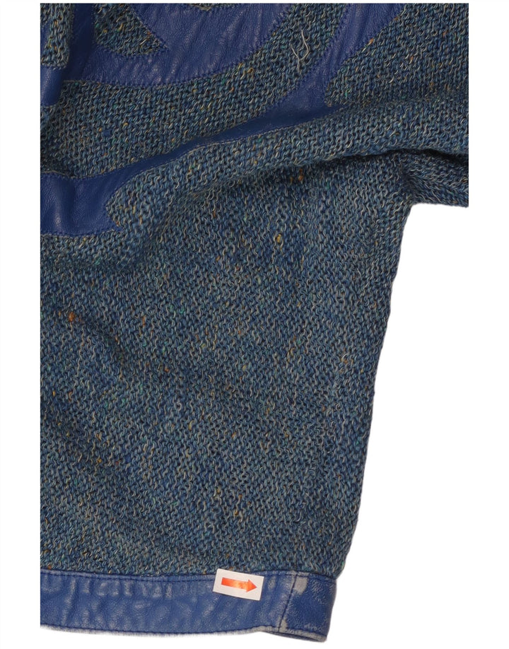 Maglione cardigan grafico da donna VINTAGE UK 16 grande blu screziato