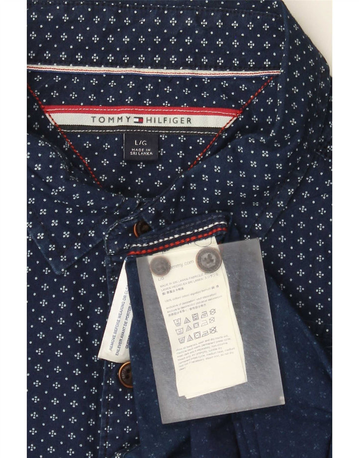 Tommy Hilfiger Camicia da uomo con motivo astratto, taglia grande, in cotone blu navy