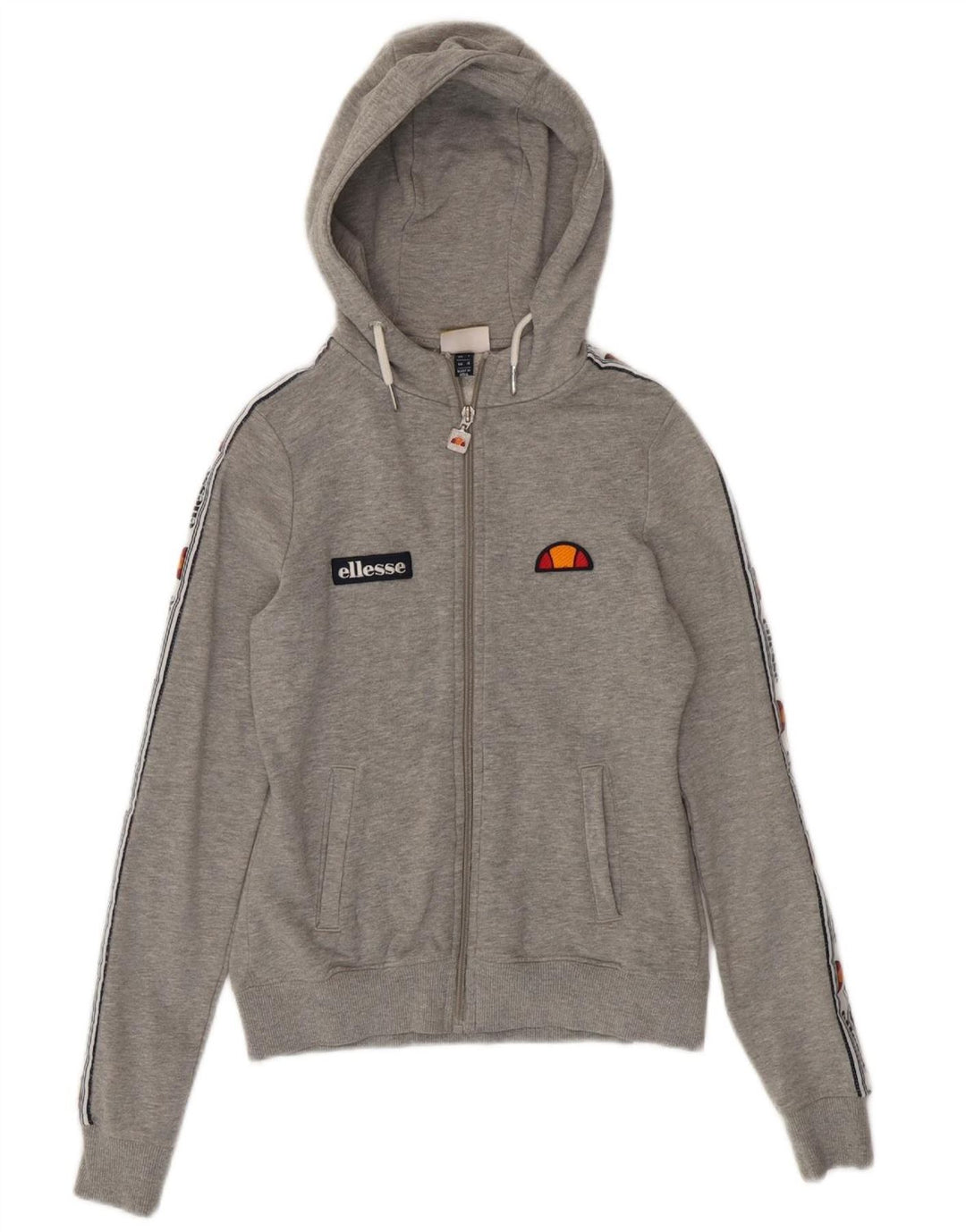 ELLESSE Maglione con cappuccio e zip grafica da donna UK 4 XS Cotone grigio