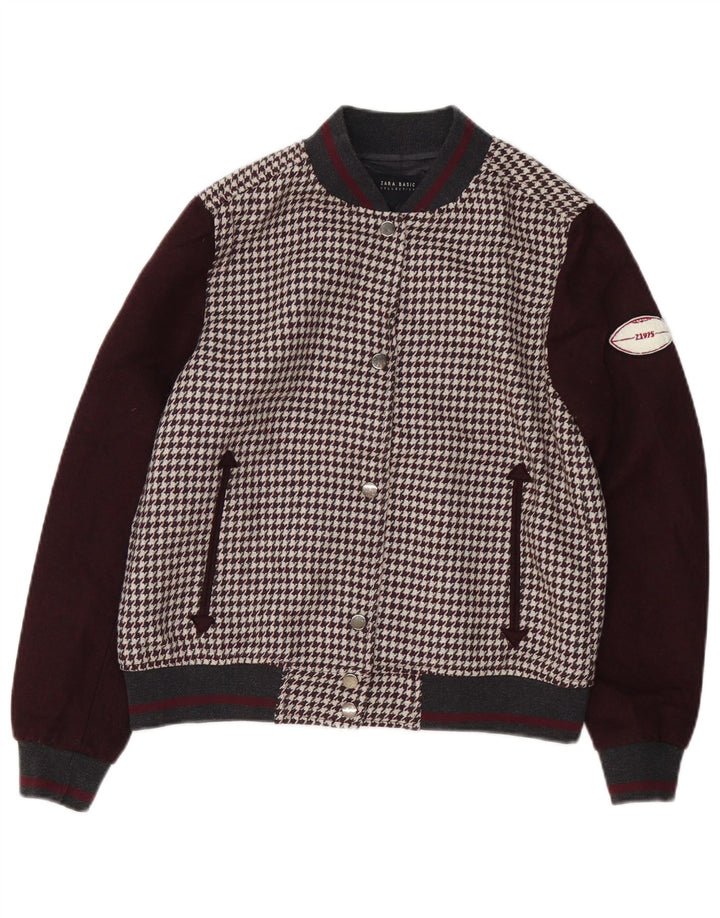 Giacca college oversize da donna Zara UK 10 piccolo pied de poule marrone