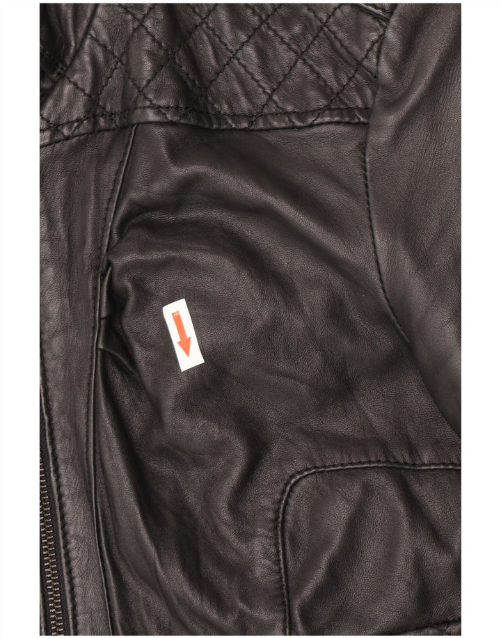 Giacca in pelle militare da donna vintage UK 10 piccola in pelle nera