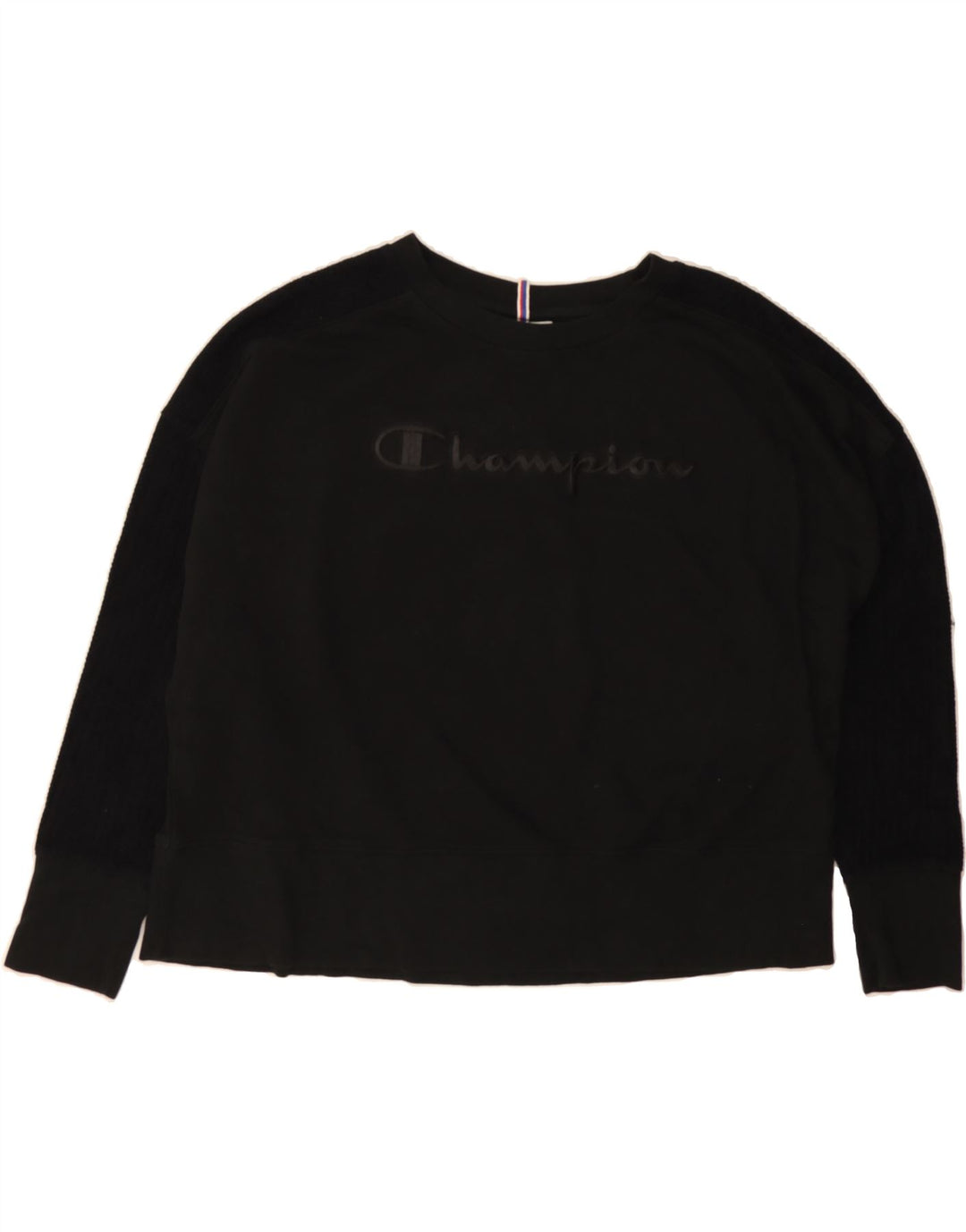 CHAMPION Womens Oversized Crop Graphic Sweatshirt Jumper UK 20 2XL Black Vintage Champion and Second-Hand Champion from Messina Hembry 