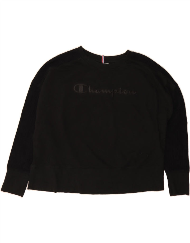 CHAMPION Womens Oversized Crop Graphic Sweatshirt Jumper UK 20 2XL Black Vintage Champion and Second-Hand Champion from Messina Hembry 
