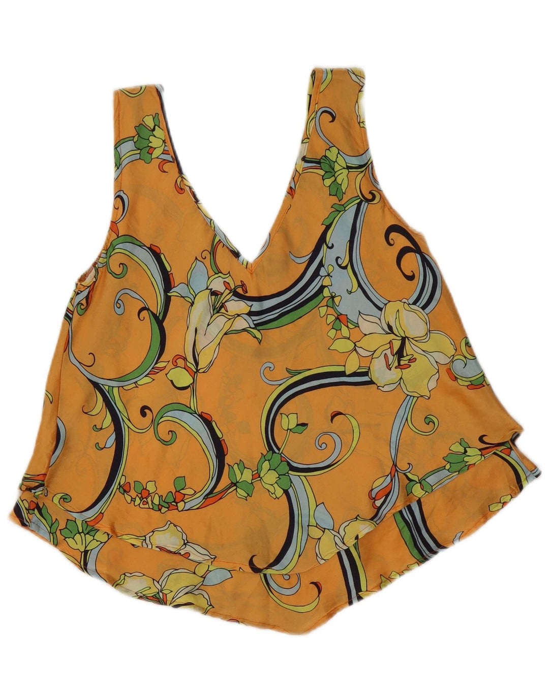 Camicetta senza maniche vintage da donna Top UK 14 Arancione medio floreale