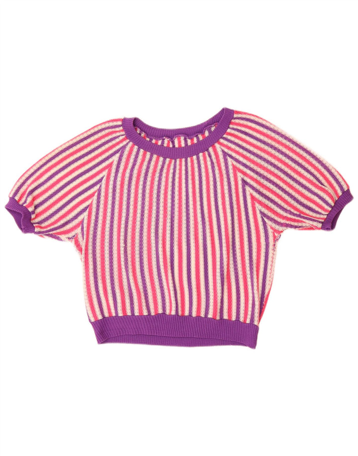 Maglione maglione con scollo a barca da donna VINTAGE UK 14 grandi strisce multicolori