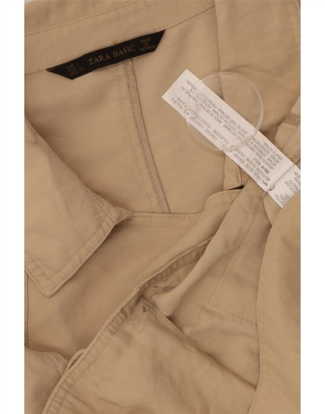 ZARA Womens Oversized 3/4 Sleeve Utility Jacket UK 16 Large Beige Viscose