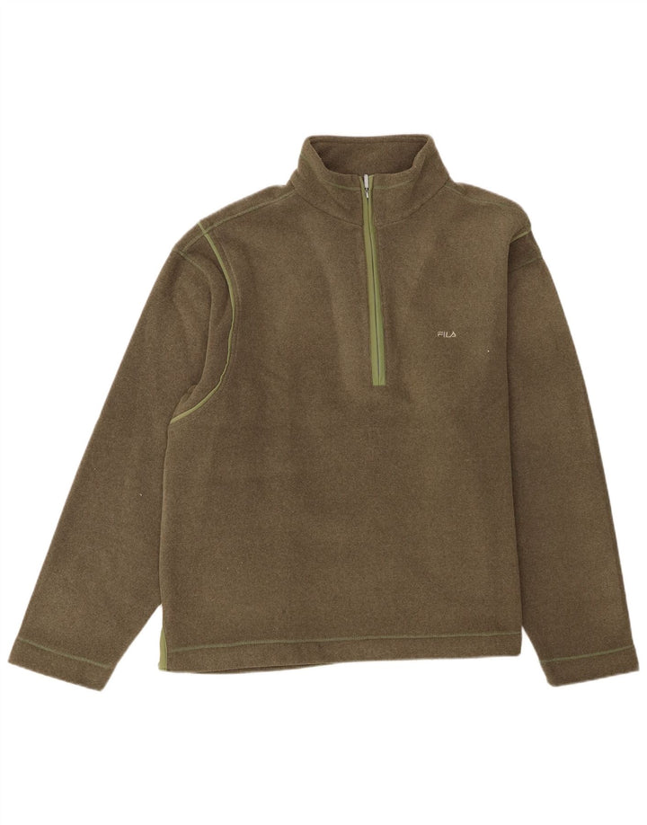 Felpa Fila da uomo con zip e collo, maglione 2XL, poliestere kaki