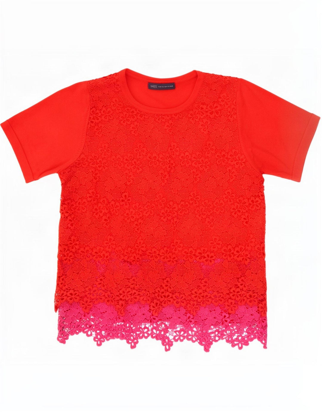 Top in camicetta di pizzo da donna Marks & Spencer UK 12 Poliestere floreale rosso medio