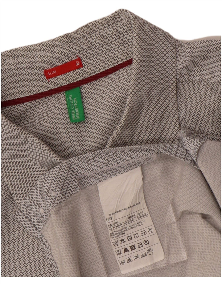 Camicia da uomo slim fit BENETTON grande in cotone geometrico grigio