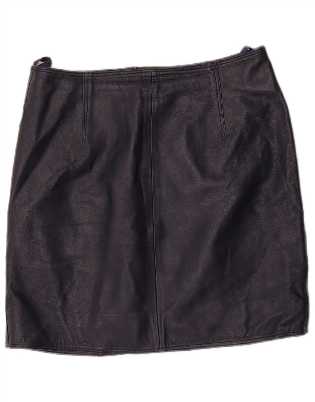 Mini gonna in pelle da donna vintage EU 36 piccola W28 in pelle blu navy