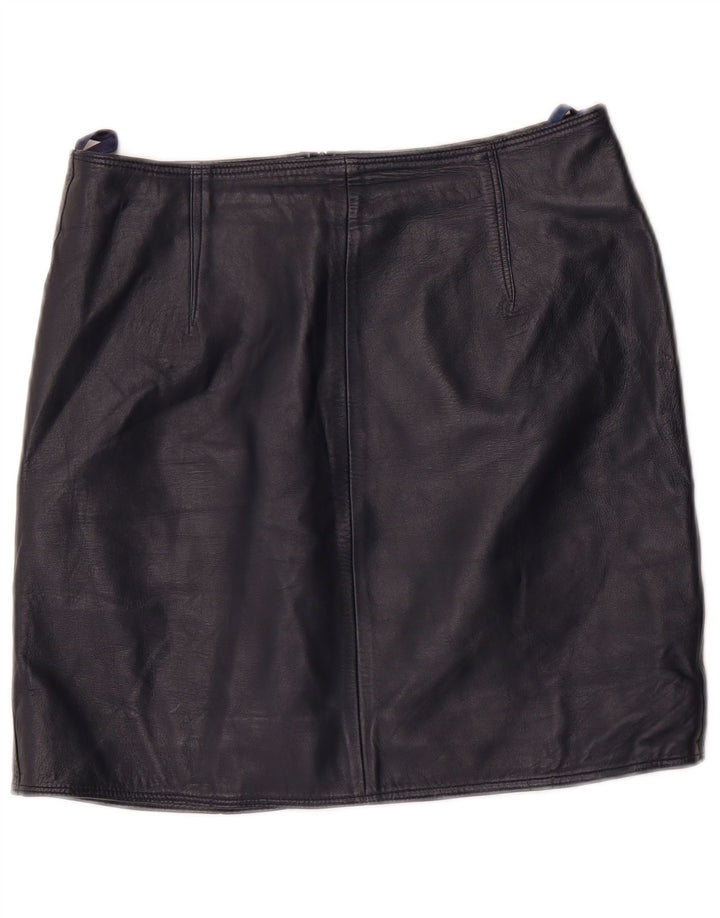 Mini gonna in pelle da donna vintage EU 36 piccola W28 in pelle blu navy