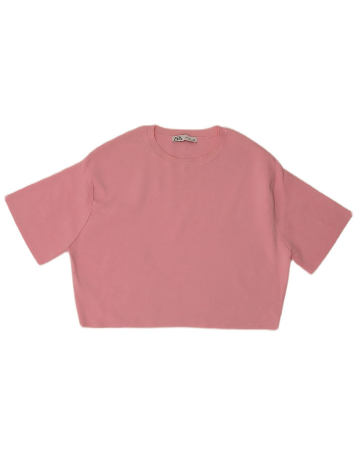 Top corto da donna Zara UK 14 nylon rosa medio