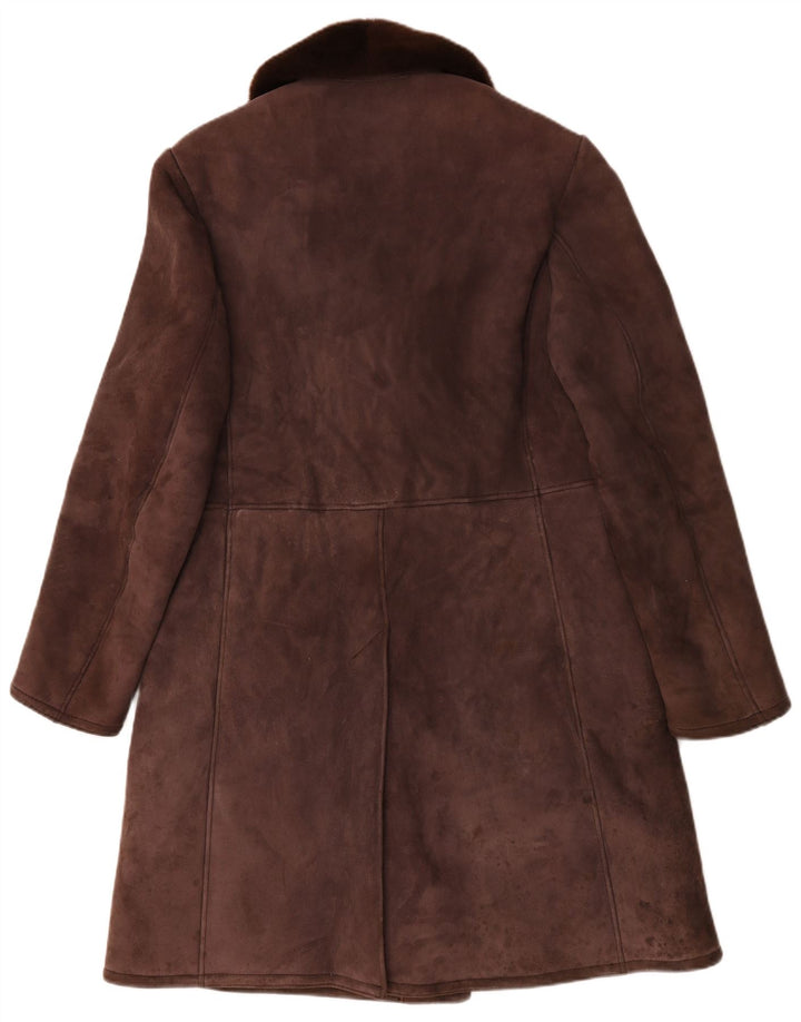 Cappotto in shearling doppio petto da donna vintage UK 14 grande marrone