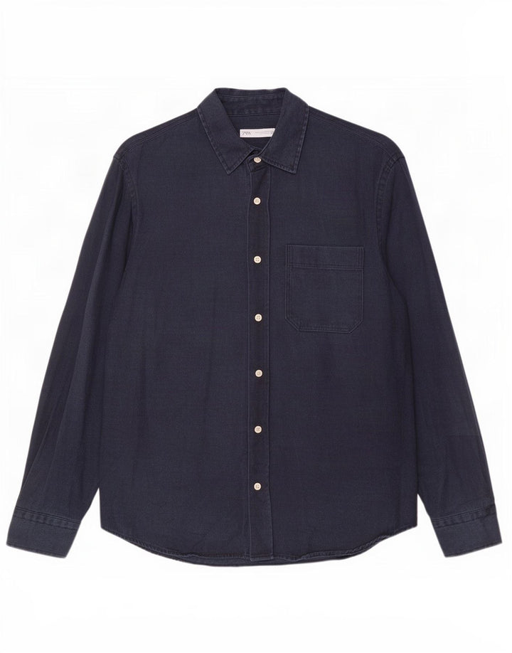 Camicia di jeans Zara da uomo grande in Lyocell blu navy