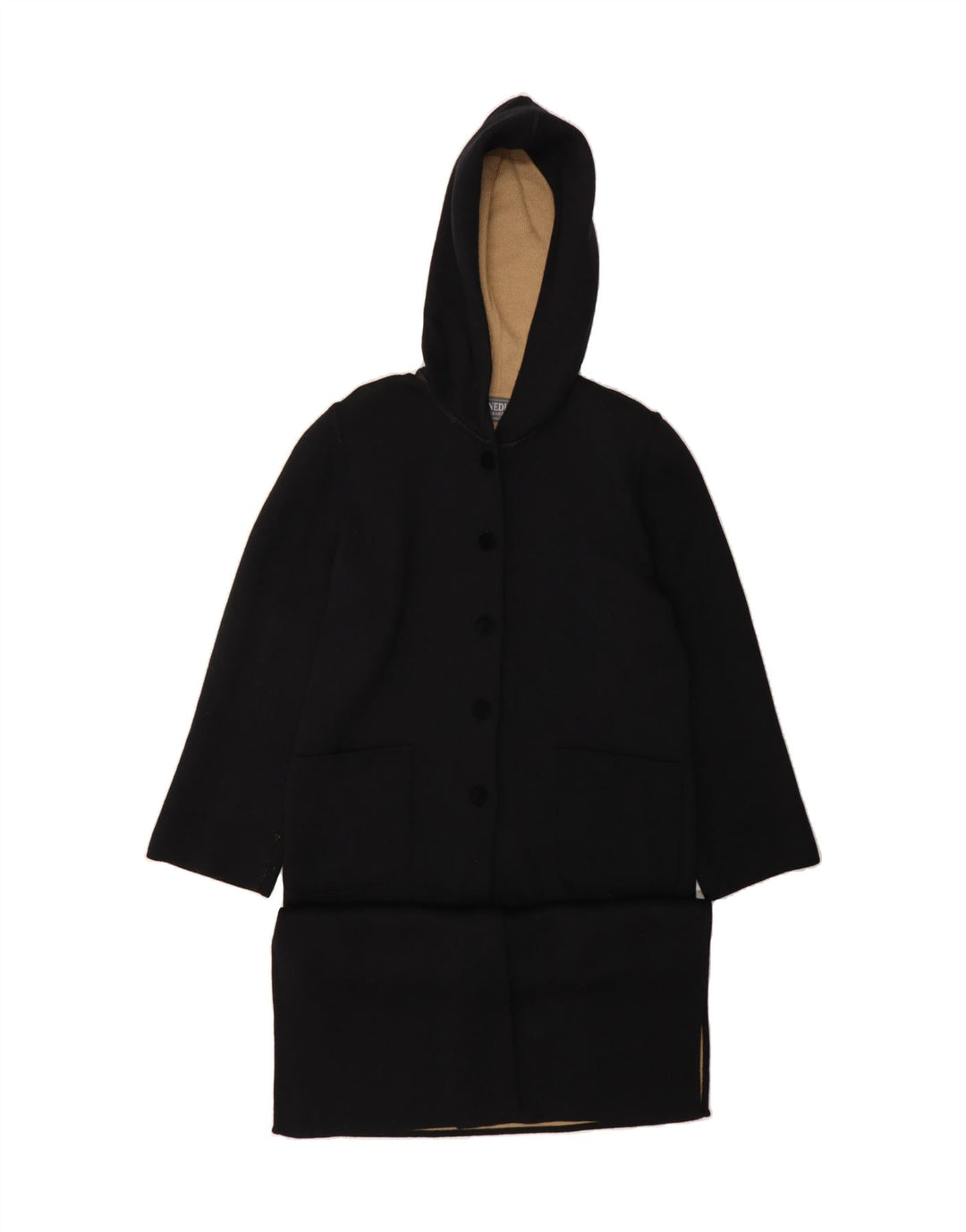 ENNEDI Womens Hooded Overcoat UK 14 Large Black Wool Vintage Ennedi and Second-Hand Ennedi from Messina Hembry 