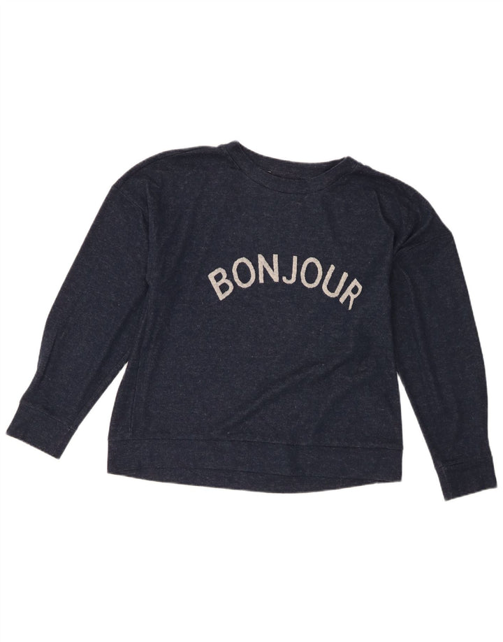 Top grafico da donna Marks & Spencer manica lunga UK 14 medio blu navy