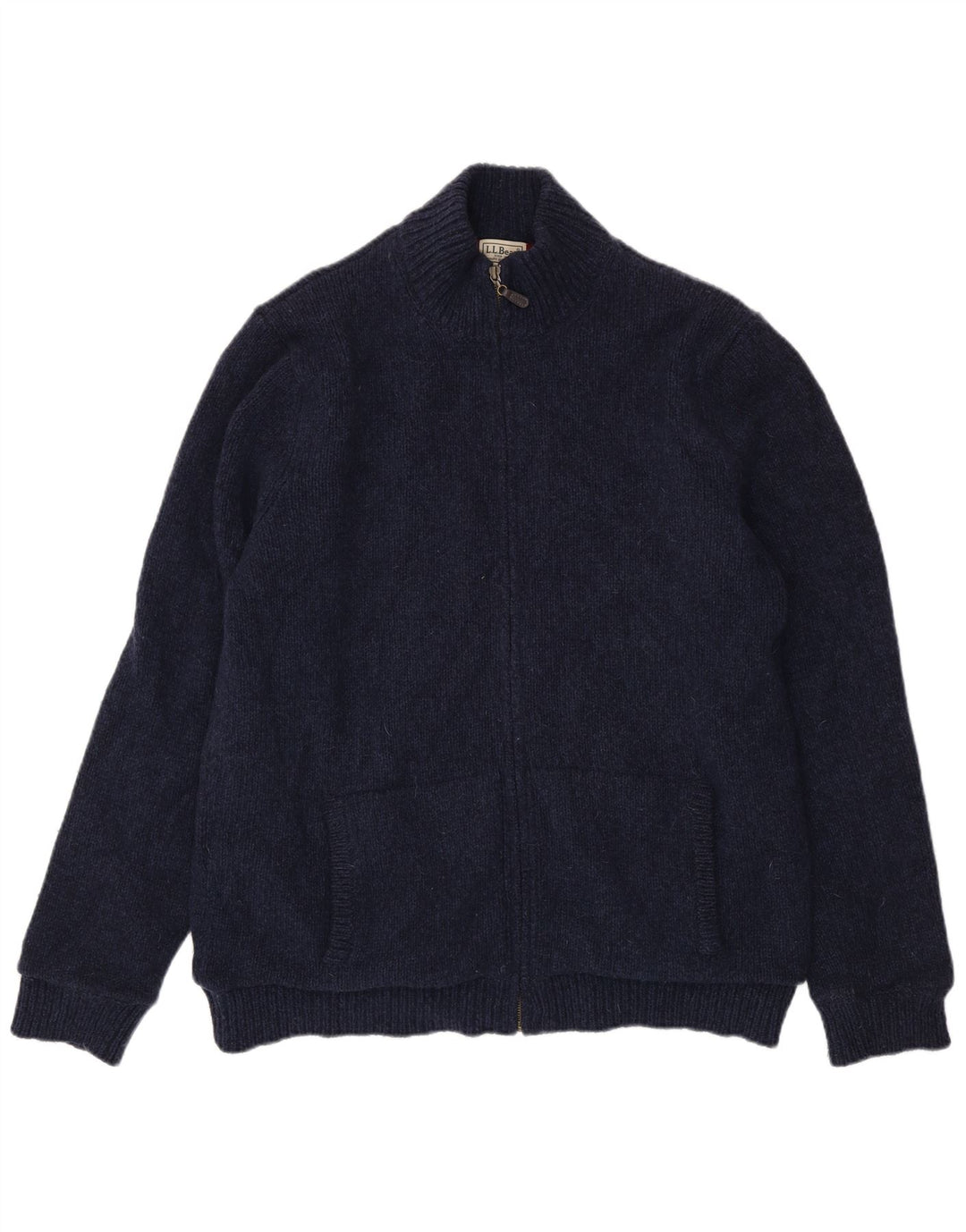 Maglione cardigan alto da uomo L.L.Bean grande lana d'agnello blu navy
