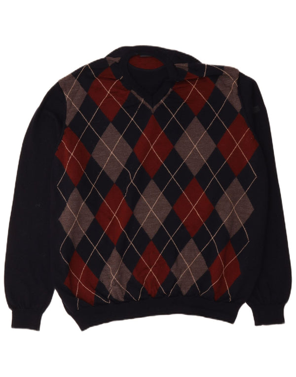 Maerz Muenchen Maglione da uomo con scollo a V XL Blu navy Argyle/Lana diamante