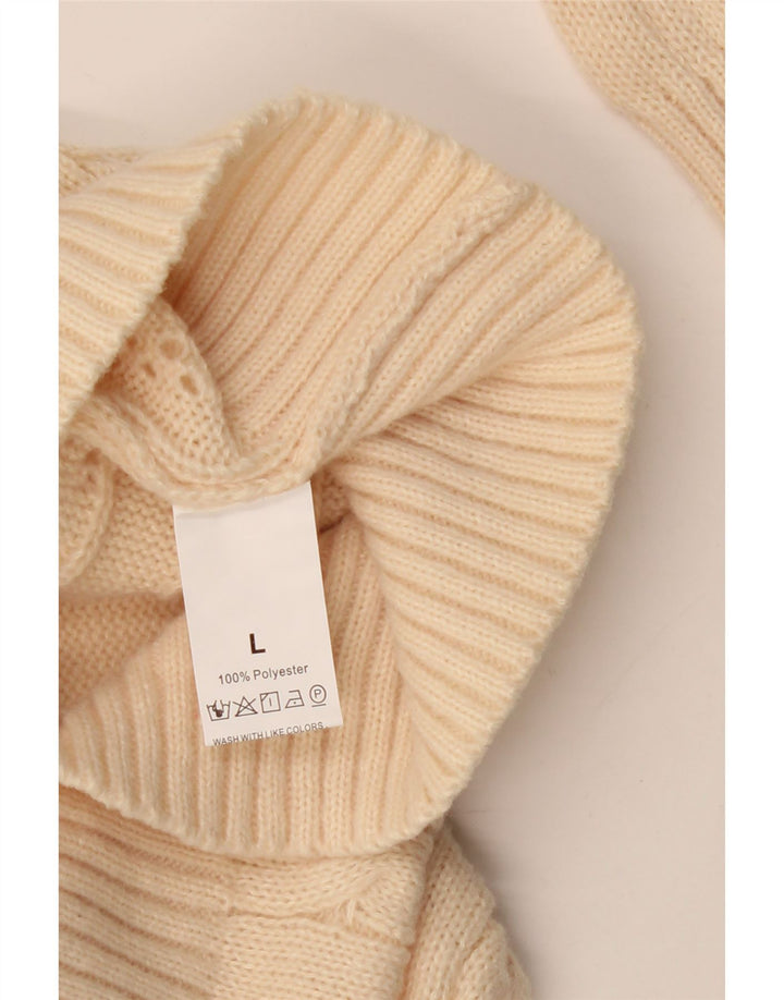 Maglione cardigan da donna VINTAGE UK 16 grande poliestere beige