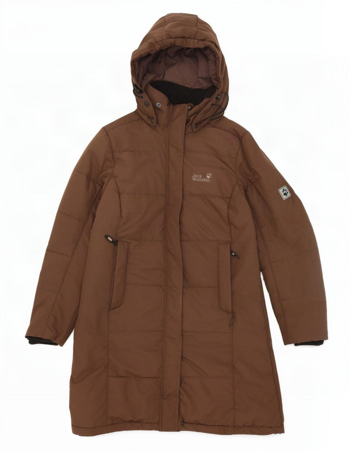 Cappotto imbottito con cappuccio da donna Jack Wolfskin UK 12/14 Poliestere marrone medio