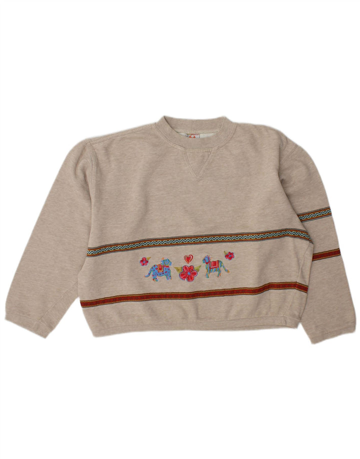 Stefanel Donna Crop Graphic Felpa Maglione UK 14 Grigio Medio a Righe