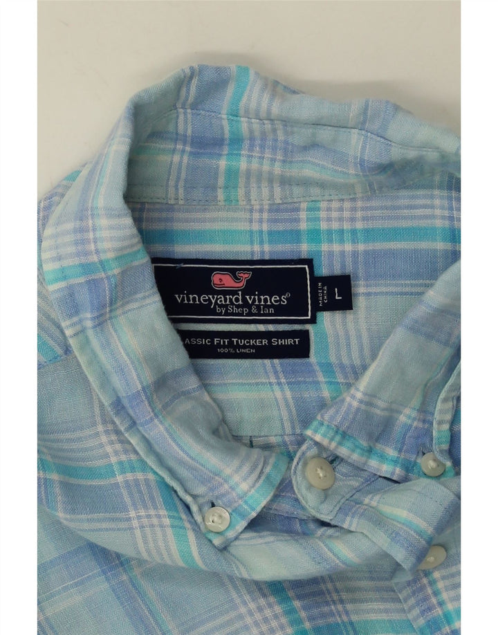 Camicia da uomo dal taglio classico Vineyard Vines, lino grande a quadri blu