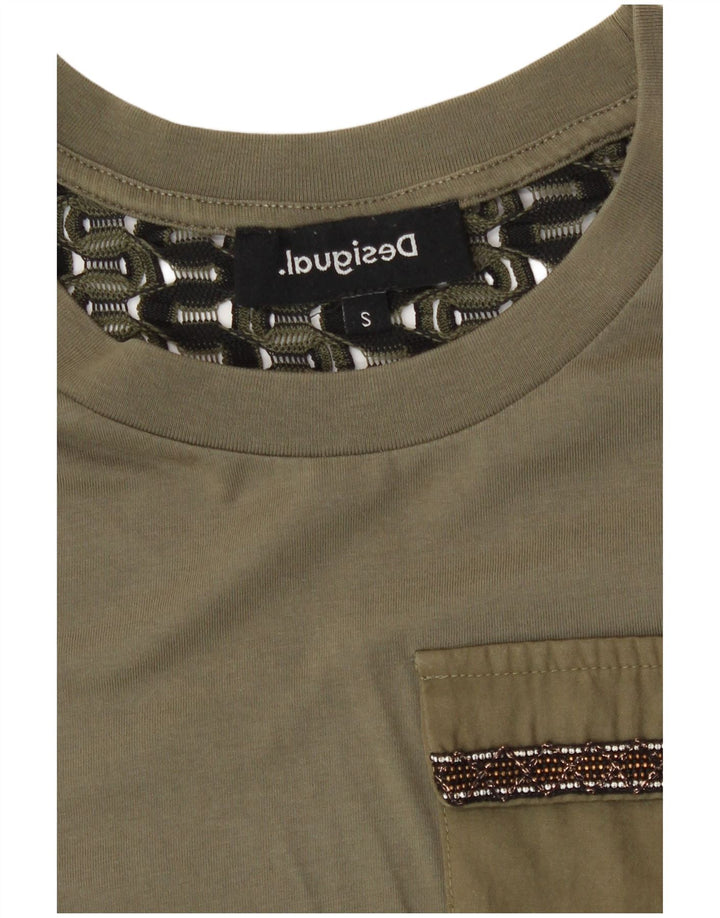 Desigual T-shirt da donna Top UK 10 Small Khaki Poliestere