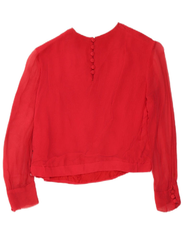 Camicetta vintage da donna corta con maniche a 3/4 UK 10 Small Rosso