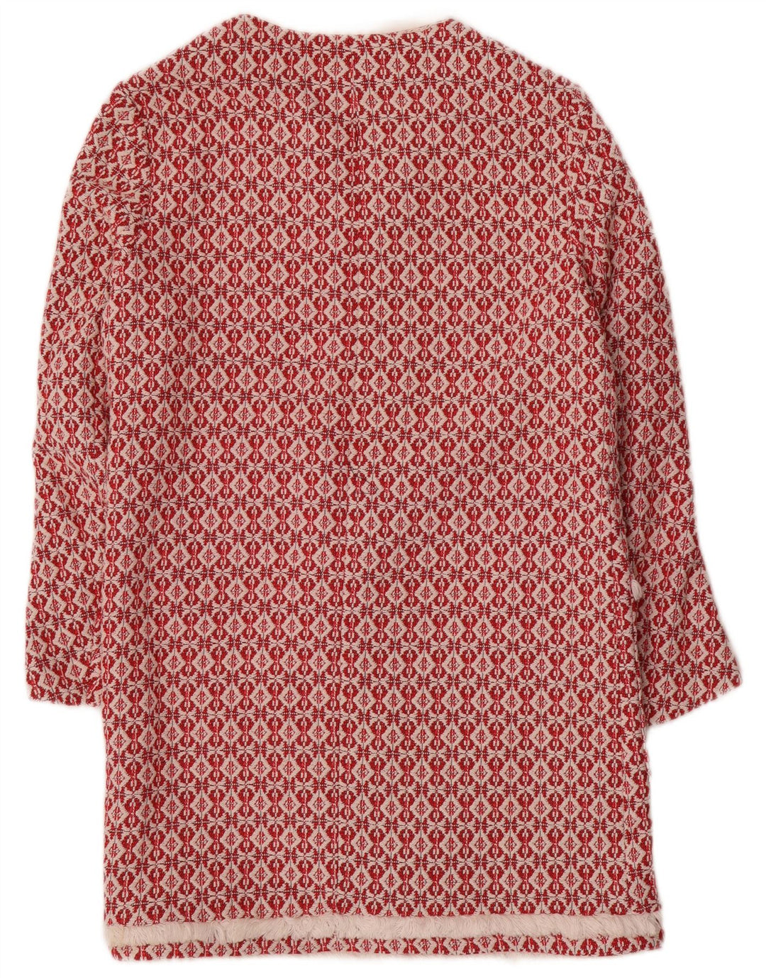 Cappotto aperto in maglia da donna Zara UK 10 piccolo poliestere geometrico rosso
