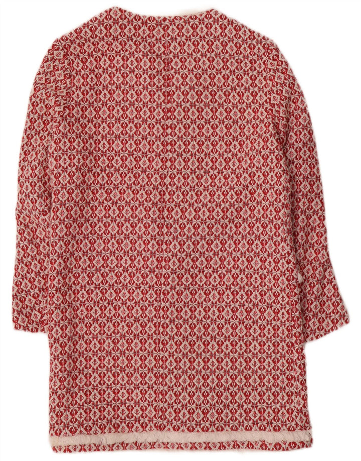 Cappotto aperto in maglia da donna Zara UK 10 piccolo poliestere geometrico rosso