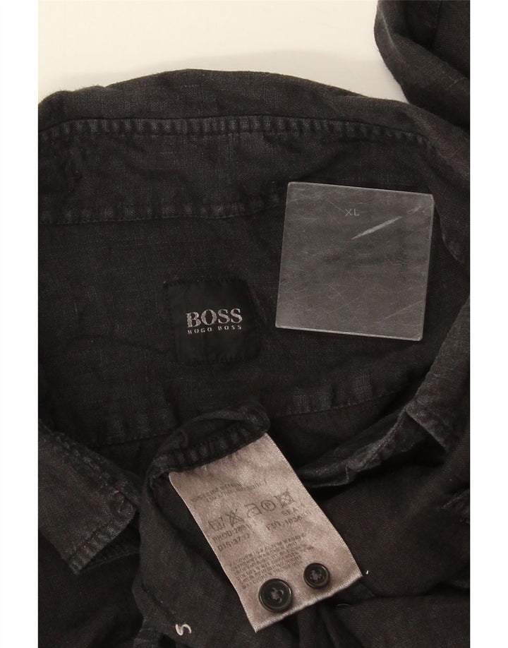 Camicia a maniche corte da uomo Hugo Boss XL Lino grigio
