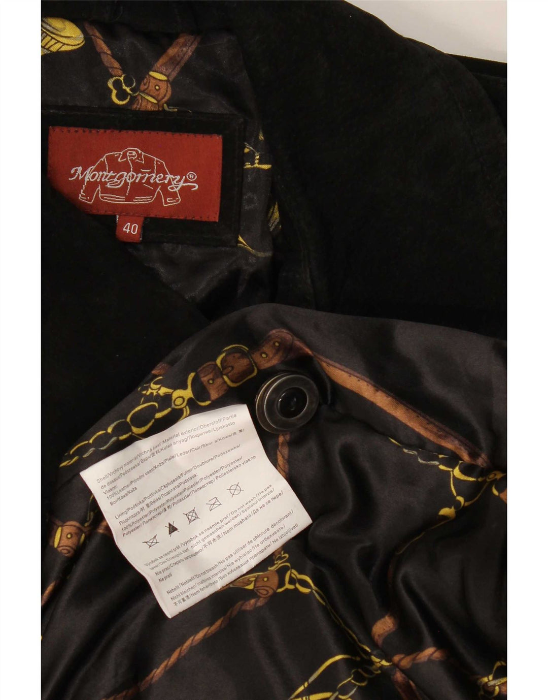 MONTGOMERY Cappotto Doppio Petto in Pelle Scamosciata da Donna IT 40 Piccolo in Pelle Nera
