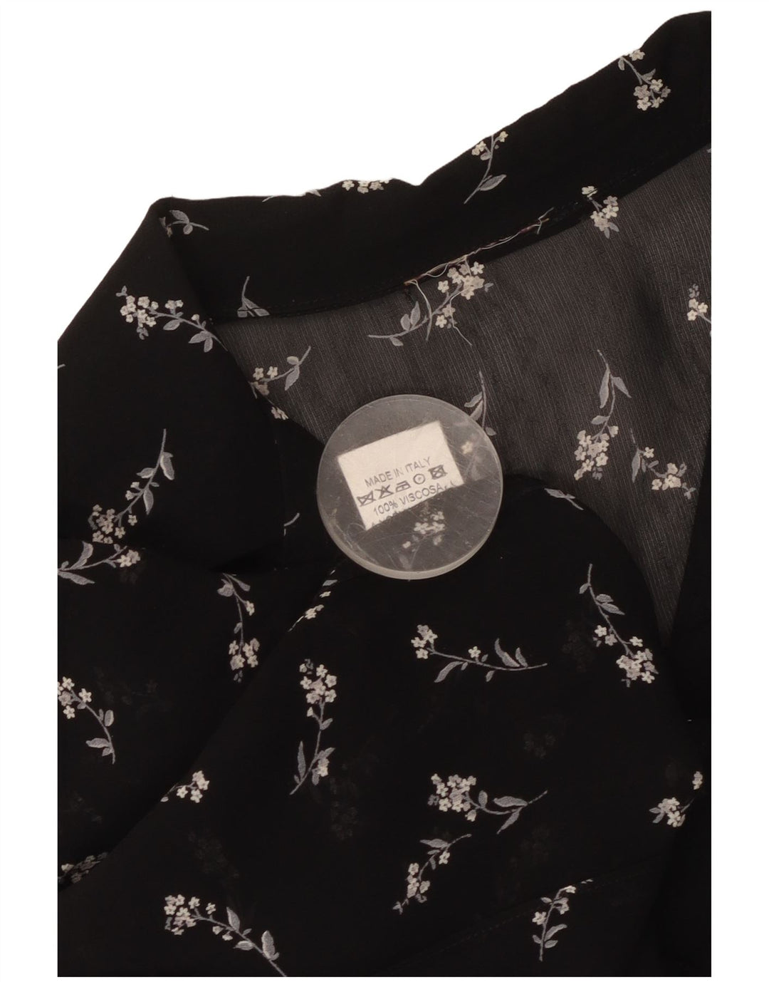 Camicetta da donna vintage trasparente con camicia trasparente UK 12 media nera floreale