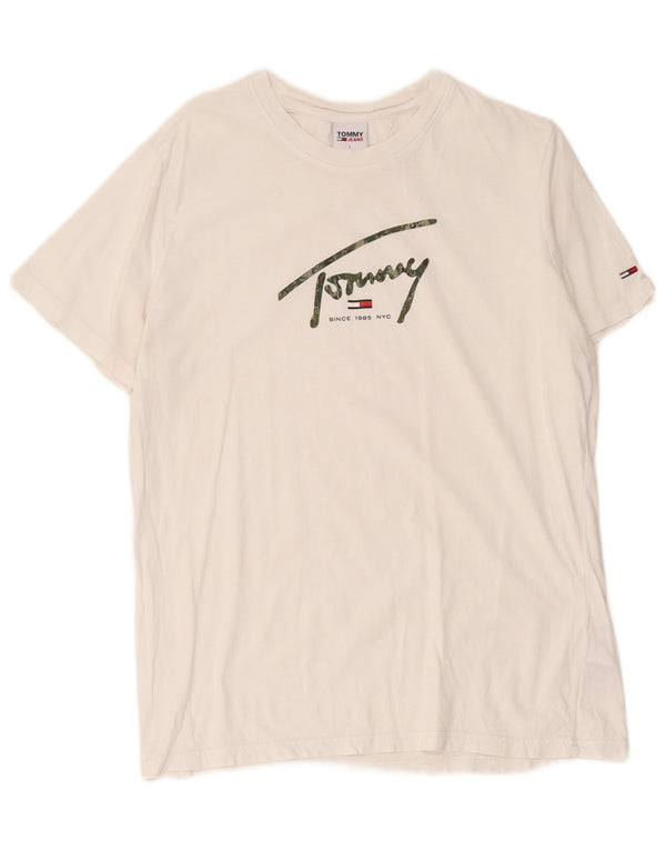 T-shirt grafica da uomo con vestibilità regolare Tommy Hilfiger Top Large in cotone bianco