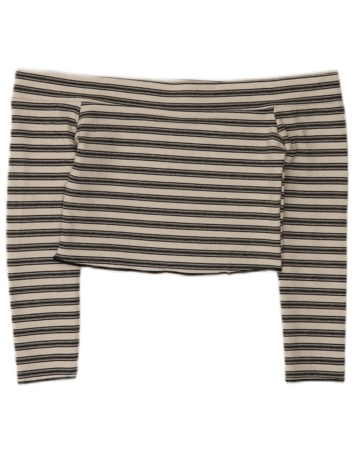 Top corto da donna con spalle scoperte Zara UK 12 a righe bianche medie