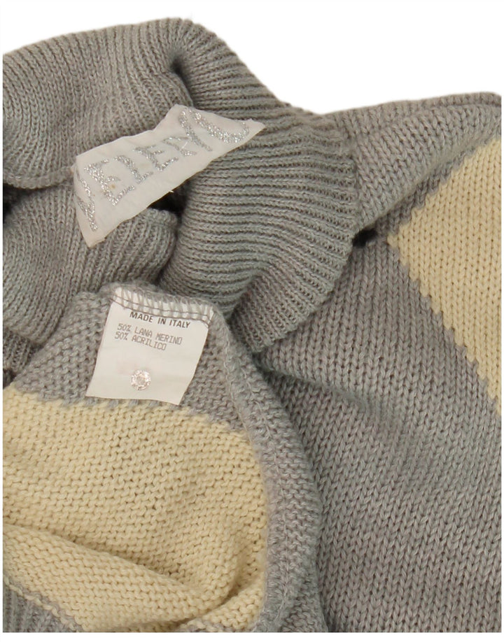VELENO Maglione da uomo con collo alto e lana grande grigio a rombi/diamante
