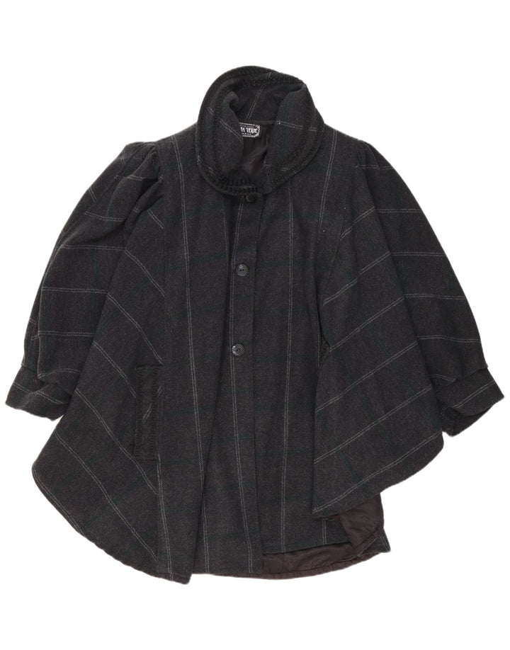 Cappotto poncho vintage da donna, taglia unica, in acrilico a righe grigie